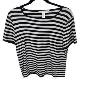 Josephine Chaus Striped Silk Blend Knit Top Short Sleeve Crew Neck